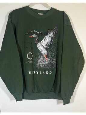 Vintage 80s Tultex forest green Maryland ducks mallards retro sweatshirt L